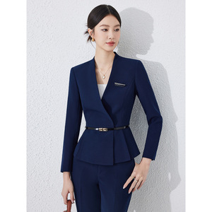 Women's Black Blazer Suit Jacket With Belt Professional Business Style For Office Workwear - Product Image 2