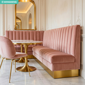 Pink Velvet Booth <b>Set</b> With Marble Top Table And Metal Legs Contemporary Restaurant Furniture For Dining Area - Product Image 5