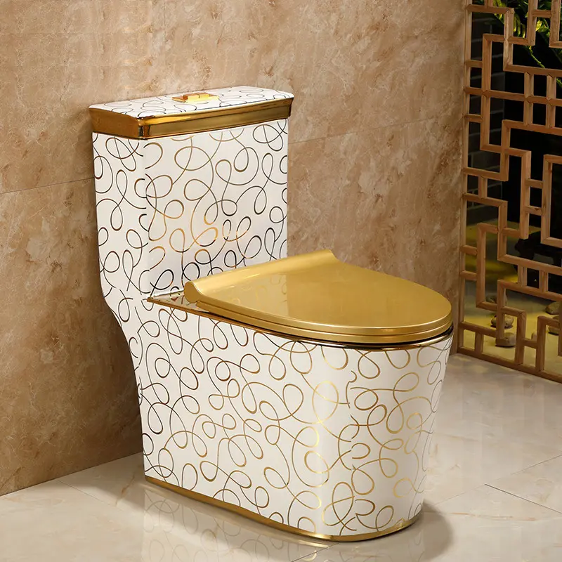 Royal banheiro luxo dourado decoração, sanitário de uma peça, banheiro, bacia do banheiro, galvanizado luxo, cerâmica, banheiro