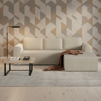 Canapé modulaire en forme de L beige moderne avec design à rayures verticales et chaise longue pour salon, maison, appartement, hôtel