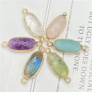 Natural Stone Connectors Faceted Oval Shape Mixed Crystal Agate Stone Link Charms for Jewelry Making Necklace Accessories