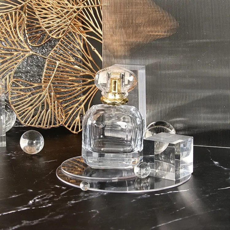 Garrafa de perfume de vidro de forma especial, mais recente 30,50,100ml com tampa de plástico transparente