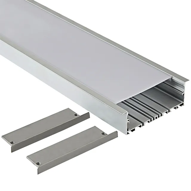 Saluran Led Aluminium Rekayasa Kustom Lebar 100X35Mm dengan Penutup Plastik untuk Lampu Linear Led