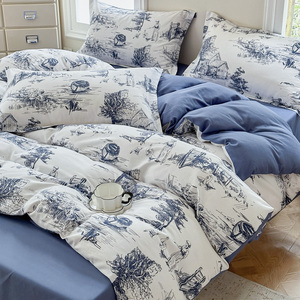 Ensemble de housse de couette en toile française classique 100% coton, motif floral, 3 pièces, réversible, literie écologique, fermeture éclair cachée, attaches d'angle - Product Image 4