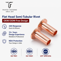 Rivets semi-tubulaires à tête plate en cuivre TianFang pour prototypes de panneaux de distributeurs automatiques, étamés, production OEM basée sur plans