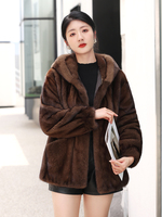 Damen New Fashion Stylish Short Nerz Pelz jacke mit Kapuze Casual Winter Outer wear Natural Nerz Pelzmantel