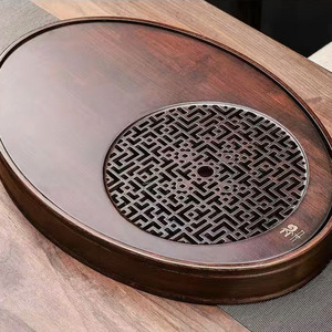 Plateau à thé ovale en bambou, petit, pour usage domestique, avec rangement d'eau pour infusion à sec, finition vernie, facile à nettoyer - Product Image 3