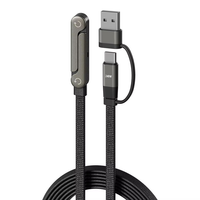Câble de charge rapide tressé en nylon 1,5 m 240 W avec support de téléphone, coudé à 90°, rotation 360° multi-angle, Type-C pour iPhone Gaming