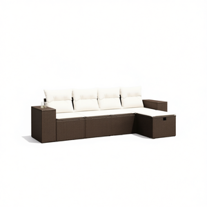 Conjunto de Sofás Modulares de Jardín en Poliratán Marrón, Diseño Seccional, Muebles para Exteriores, Cojines de Espuma de Alta Densidad - Product Image 1
