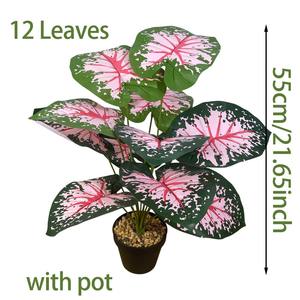 24ใบเทียม <span class=keywords><strong>caladium</strong></span> <span class=keywords><strong>Bicolor</strong></span> กับกระถางพืชปลอมบอนไซเขียวขจีตกแต่งบ้าน - Product Image 2
