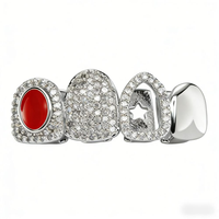 Grilles dentaires en laiton plaqué or avec zircon, style hip-hop rouge à 4 dents pointues, personnalité vampire, cadeaux de fête, vente chaude