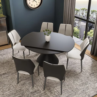 Table à manger rectangulaire extensible pliable à double usage en ardoise de style italien, noire, rotative et télescopique, luxe léger, convient aux petits espaces