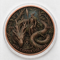 Pièce de monnaie commémorative en cuivre pur 999 de 1 oz, motif Dragon de Glace en relief, peinte aux UV, pour collectionneurs - Vente en gros