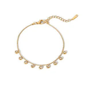 Damen schmuck 18 Karat vergoldete Quaste Runde Zirkon Armband Edelstahl Perlenkette Klare Zirkone Armband für Mädchen