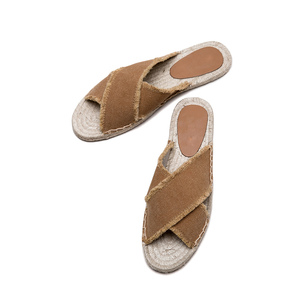 Sandalias de Esparto para Mujer, Estilo Chanclas, con Punta Abierta, de Lona, con Tiras Cruzadas, Deshilachadas, Suela de Yute, Antideslizantes - Product Image 3