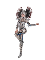 Costumes de scène pour la danse, bar, boîte de nuit, armure argentée miroir, tenues sexy GOGO, fête animalière, 100% polyester, ensembles pour adultes