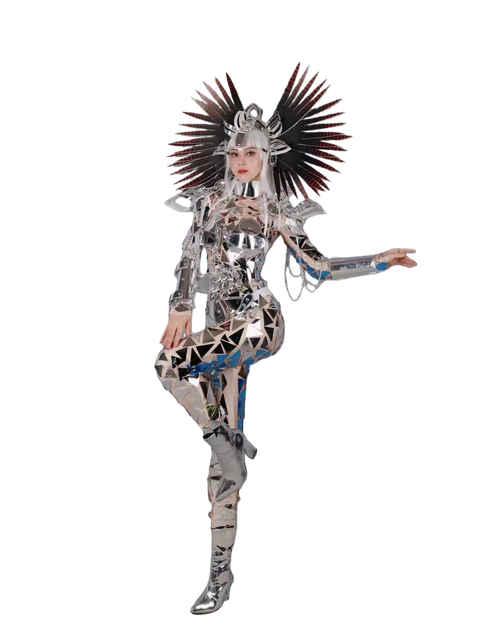 Stage Dance Performance Costumes Bar Nightclub Mirror Silver Armor Sexy GOGO Outfits Animal Party 100% Polyester Adult Sets