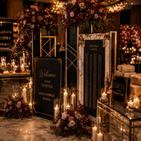Ensemble de décoration de mariage moderne et luxueux, noir mat, arche, drapé en velours, lustre en cristal, toile de fond LED, personnalisation OEM complète