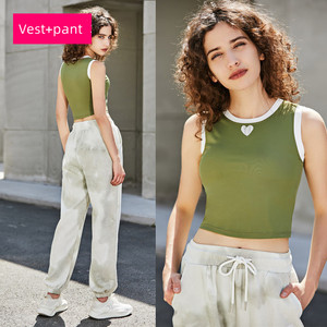 2022 marca privada, ropa deportiva informal para correr, Top corto de algodón suave y conjuntos de Jogger, patrón sólido transpirable - Product Image 6