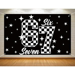 Toile de fond personnalisable pour anniversaire sur le thème des Mèmes 6 7, avec décorations amusantes de beignets et glaces, bannière de fête - Product Image 4