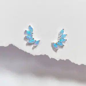 Custom Marquise Opal Studs Earrings October Birthstone Jewelry Gift Opal Ear Creeper 925 Silver Ear Climber