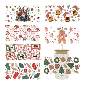 Envolturas para Vasos DTF de 16 oz, Adhesivos Navideños con Diseño de Gnomos, Adhesivos para Vasos con Diseño de Galleta de Jengibre, Adhesivos para Vasos con Protección UV - Product Image 1