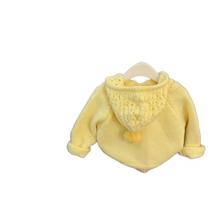 Tongxingyuan <b>Girls</b> Yellow Hooded Knitted <b>Cardigan</b> Thickening With Pom Poms Single Breasted Coat Outwear - Product Image 5