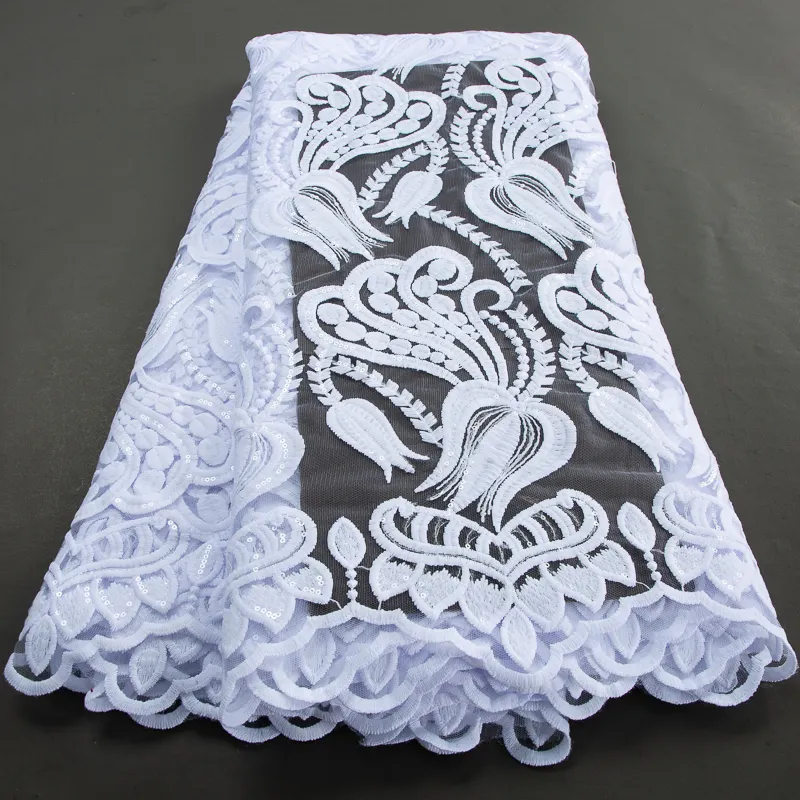 3426 blanc Tulle dentelle tissu africain français maille Net dentelle avec paillettes tissu 2023 haute qualité pour les robes de soirée nigérianes