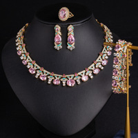 Ensemble de bijoux de mariée SLBRIDAL avec cristaux étincelants en zircon cubique, collier, boucles d'oreilles, bagues et bracelet pour femmes