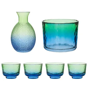 Ensemble de verres à saké japonais Pot à vin martelé bordé d'or Verres à vin Chauffe-vin de ménage