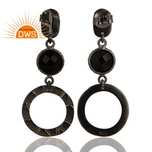New Looking Black <b>Onyx</b> Gemstone <b>Earrings</b> Wholesale Black Rhodium Plated Texture 925 Silver Dangle <b>Earrings</b> Jewelry - Product Image 2