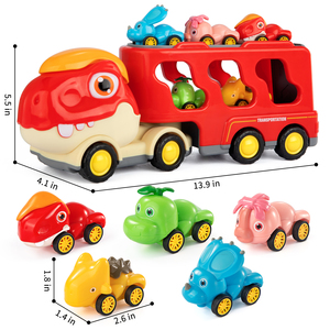 Camion porteur de dinosaures à friction avec 5 véhicules de voiture <span class=keywords><strong>Dino</strong></span> Jouets de camion de dinosaure avec lumière et musique pour cadeaux d'anniversaire pour enfants - Product Image 2