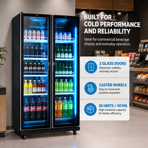 Réfrigérateur commercial vertical <span class=keywords><strong>930L</strong></span> à double porte vitrée, sans givre, pour supermarché et magasin de proximité - Product Image 6