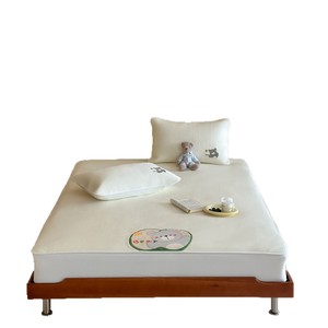 Cooling Ice <b>Silk</b> Fitted <b>Sheet</b> Set 1.2m 1.5m 1.8m Bed With Bear Applique Embroidery Summer Bedding - Product Image 5