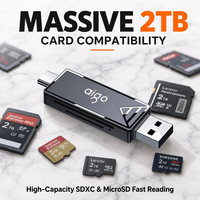 Lecteur de cartes SD TF compact USB 3.0 Type C avec trou pour cordon, adaptateur flash OTG double port, prend en charge les cartes mémoire jusqu'à 2 To, vente en gros