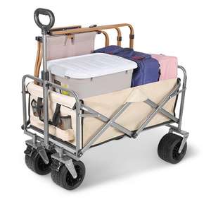 Chariot pliable portable à 4 roues à pneus solides de style nordique extra large, outils de magasinage de camping en acier à haute teneur en carbone OEM personnalisés - Product Image 2