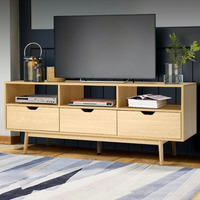 Vente en gros d'usine de meuble TV naturel en bois Console de table Unité de divertissement scandinave avec 3 tiroirs