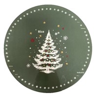 Vintage Dunkelgrüner Handgefertigter Runder Teller mit Farbigen Weihnachtsbaum-Aufklebern, Dekorative Feiertagsplatte, Haushaltsgeschenk