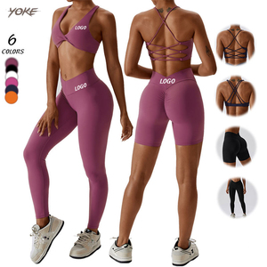 Giogo 2024 nuovo Trending <span class=keywords><strong>Palestra</strong></span> Di Fitness tuta sportiva da donna Lounge indossa <span class=keywords><strong>top</strong></span> corti Sexy Yoga Leggings 2 pezzi Set da donna - Product Image 1
