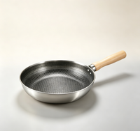 Ensemble de poêles et de sauteuses en acier inoxydable antiadhésives à induction avec manche en bois, design classique, sans couvercle