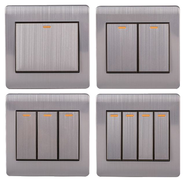 ABUK High-quality UK Home Light Wall Power Rocker Switches 250V 10A 13A Metal Stainless Steel Electrical Switch and Socket