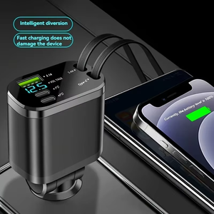 120W 4 in 1 Fast Charging Car Charger Multi Function Starry Sky <b>Projection</b> Light Retractable Cable Digital Display Car Charger - Product Image 3