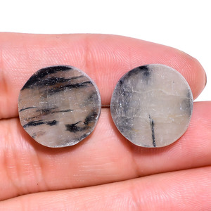 Cabochon de Sillimanite Rond Lisse de Qualité Supérieure, Pierre Précieuse Naturelle Non Montée 17x17x4mm pour Fabrication de Bijoux DIY, Certifié par une Tierce Partie - Product Image 2