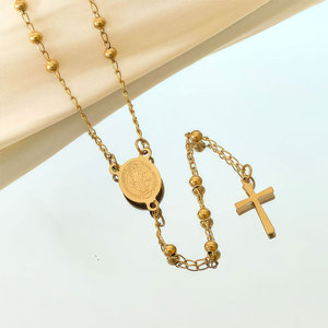 Collares Religiosos de Acero Inoxidable con Cuentas, Collar de Rosario con Cruz de Oro Sólido de 14k y 18k para Mujeres, Hombres y Niñas - Product Image 4