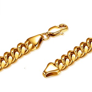 Chaîne cubaine en acier inoxydable pour homme, largeur 6/8/10/12 mm, couleur or 18 carats, avec motif chiffre six en or. - Product Image 5