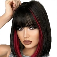 Perruque Femme Rouge Vin à Franges Bob, Fibre Haute Température, Lisse, Douce et Volumineuse, Sans Lacet, Plusieurs Couleurs Disponibles - Offre Spéciale
