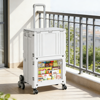 Chariot de courses pliable à double niveau blanc avec porte transparente et roues pour monter les escaliers