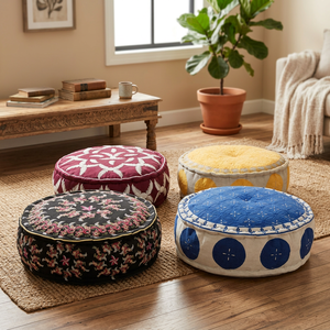 Pouf ottoman traditionnel Suzani, coussin de sol en coton brodé à la main, décoration de salon, pouf tendance, décoration de Noël - Product Image 3