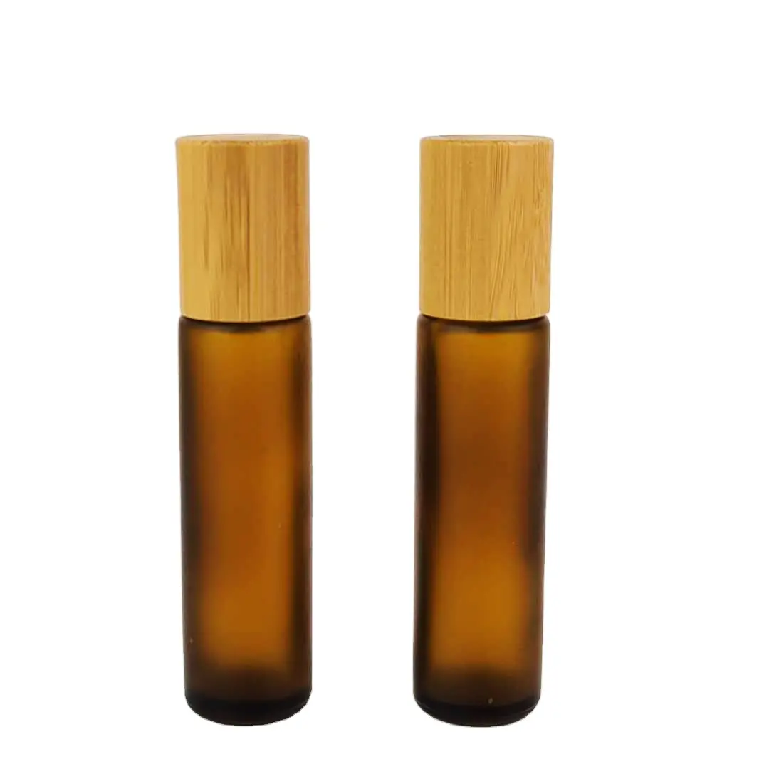 Frasco de vidro âmbar fosco 15ml, garrafa de rolo de óleo essencial com tampa de bambu