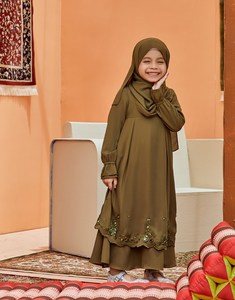 SIPO-Vestido largo de chifón con bordado para bebé, Vestido largo de Color liso con forro completo para niña musulmana, Abaya, 2023 - Product Image 2